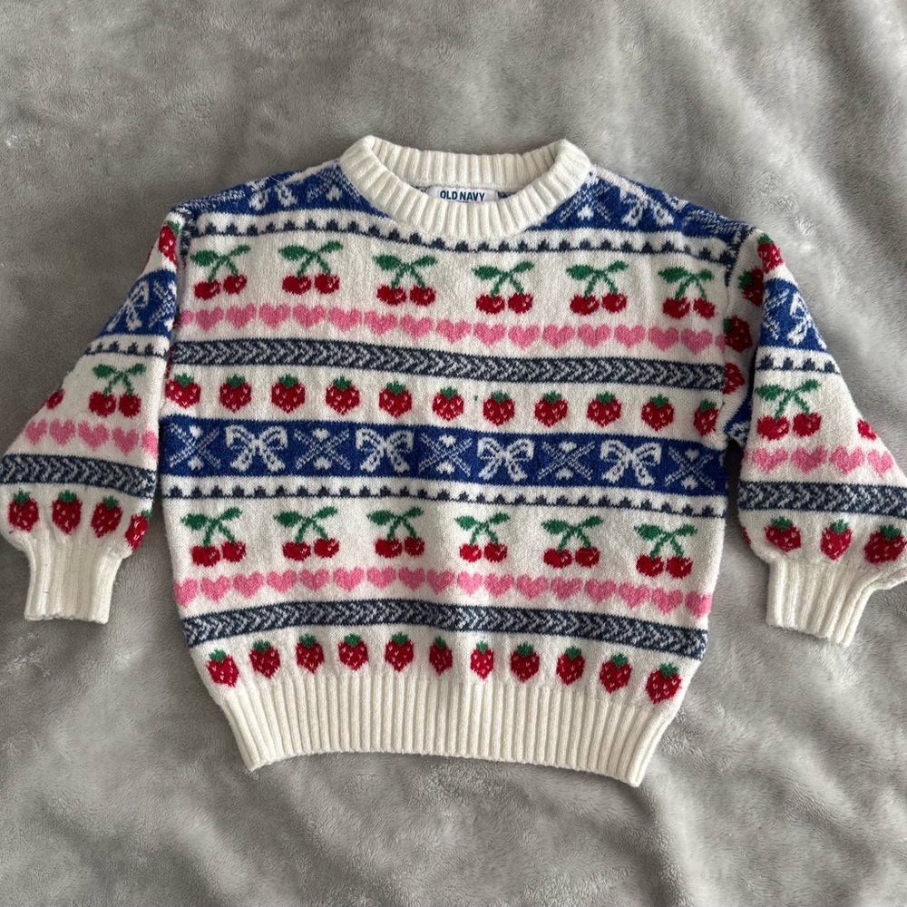 Old Navy Kid’s Cherry Pattern Sweater - Blue, White, Pink